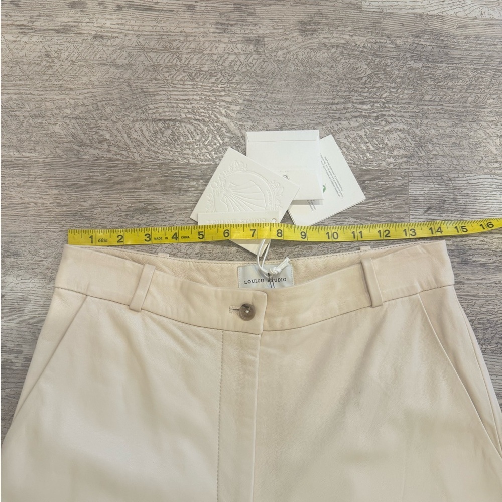 Loulou Studio LEATHER Cream Wide-Leg Trousers - Picture 8 of 16